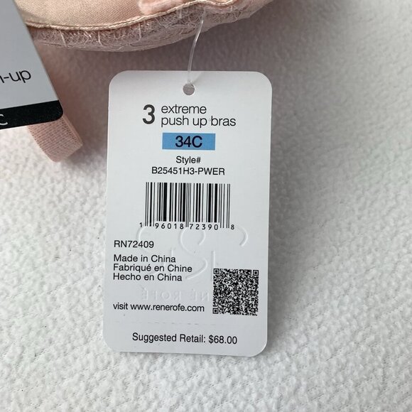 Rene Rofe Lace Pink Bra 34C Extreme Push Up Floral NWT - Picture 6 of 6